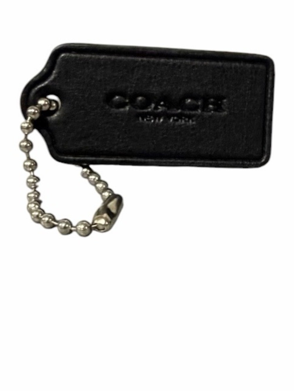 Coach Black Smooth Leather Embossed Logo Hangtag Silver Tone Chain